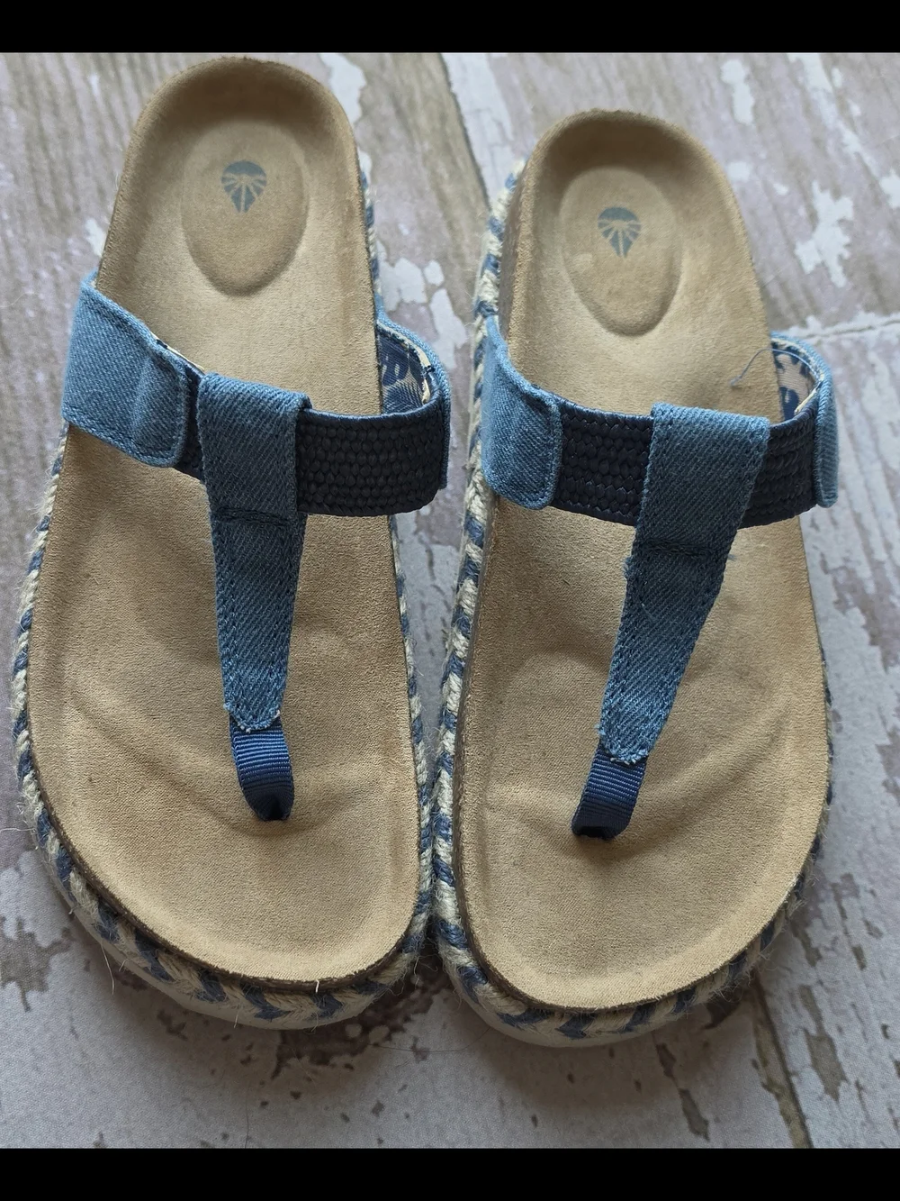 Girls Blue Fabric Toe-Post Platform Sandals Size 3